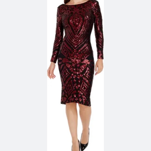 emery scoop back sequin midi dress dress the population Dress The Population Emery Sequin Dress - Black